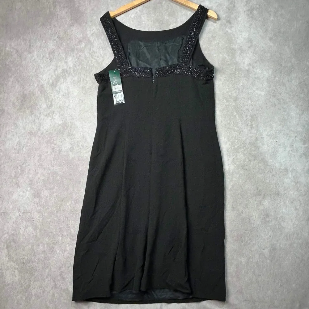 Lauren Ralph Lauren Sleeveless Cocktail Dress Black Beaded Neckline Dress 10 NWT - Picture 4 of 7